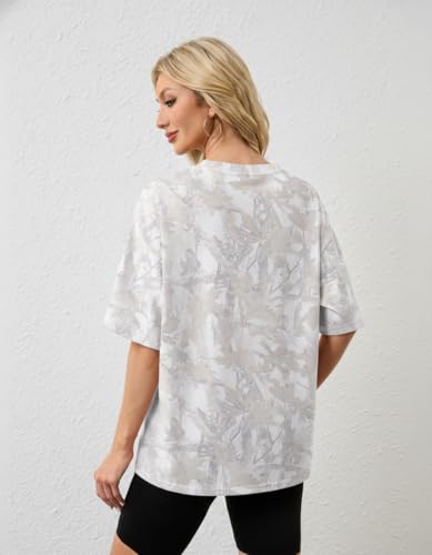 Image of MSBESYOR Camo Shirt for Women Maple Leaf Print Short Sleeve Crewneck T-Shirts Summer Oversized Tee Shirts Streetwear
