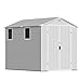 Devoko 6x8 Gartenhaus 9,4m³, Kunststoff, 185x240x210 cm Gerätehaus mit Boden, Geräteschuppen, Fahrradschuppen mit Abschließbar Tür, Draußen, Wetterfest für Garten Rasen, Hellgrau