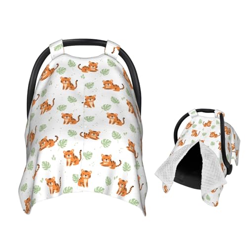 Image of Tiger and Leafs Baby Car Seat Canopy Nursing Cover for Newborn Car Seat Breastfeeding Covers Blanket Newborn Shower Gift