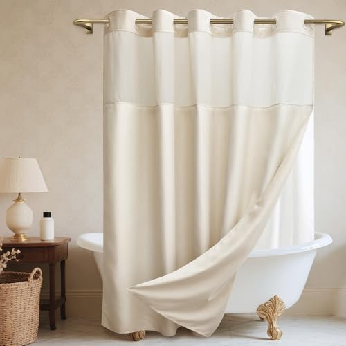 WONICY Long No Hook Shower Curtain with Snap in Liner,