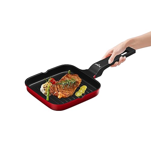 HOMELUX Grillpfanne, 14 cm, antihaftbeschichtete Pfanne mit Ausguss, Steakpfanne induktion -...