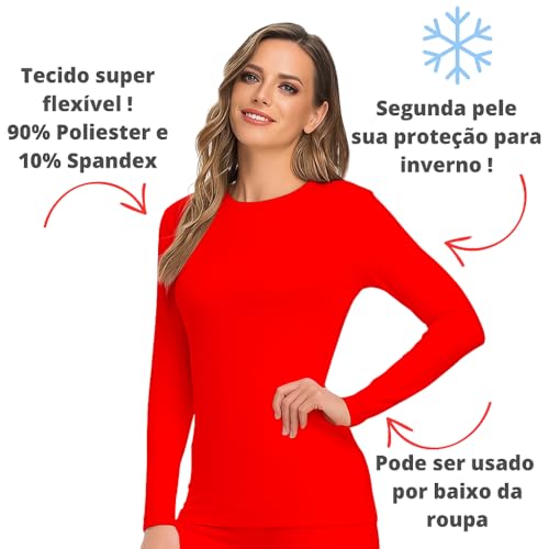 Blusa Segunda Pele Feminina Termica Flanelada Pelucia Manga Longa (BR, Alfa, Único, Regular, Vermelh