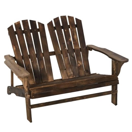 Outsunny 2 Person Adirondack Loveseat, Fire Pit Chair for 2, Wooden Double Adirondack for Patio, Porch, Backyard, Garden with High-Back, Wide Armrests, Brown