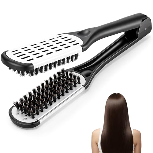 AISEELY Brosse Lisseur Cheveux Crepus à Poils de Sanglier Peigne à Cheveux Outils de Coiffage pour Brosse Cheveux Saine Lisser les Frisottis（Noire）