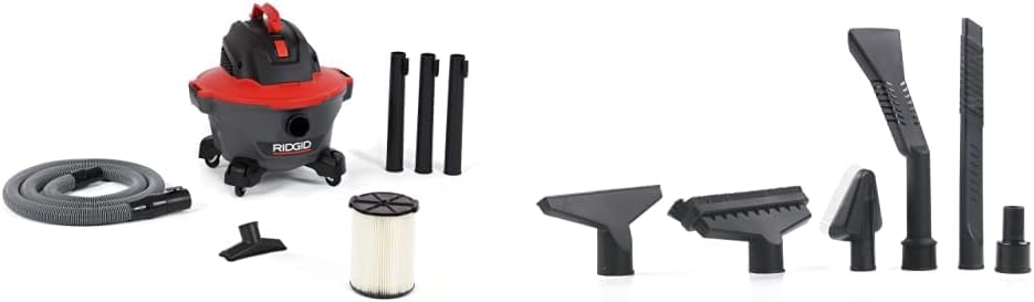 RIDGID 62698 RT0600 NXT 6-Gal. Wet Dry Shop Vacuum with Casters, 4.25 Peak HP Motor, and Pro Locking Hose, Dark Gray and Red