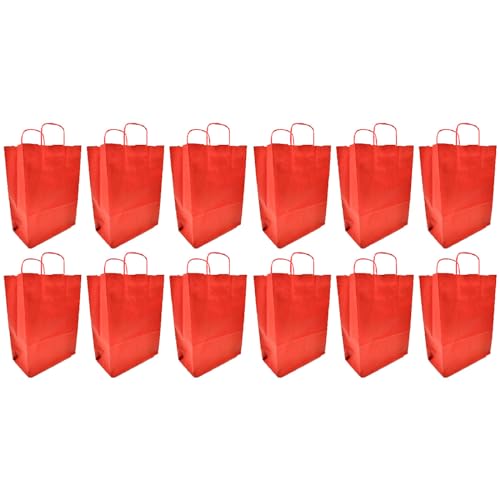 ACAN Tradineur - Pack de 12 bolsas Kraft 'XS' - Fabricados en papel kraft - Ideal para fin de año y año nuevo - 24 x 18 x 8 cm - Color Rojo