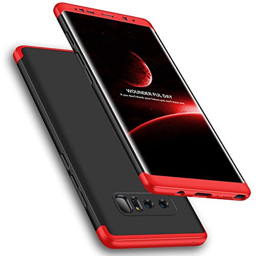 Wellerly Galaxy Note 8 Case, 3 in 1 Ultra Slim Hard PC Premium Case Hybrid Anti Fingerprint Scratches Soft Grip 360 Degree Full Body Protection Cover for Samsung Galaxy Note 8 (Black+Red)