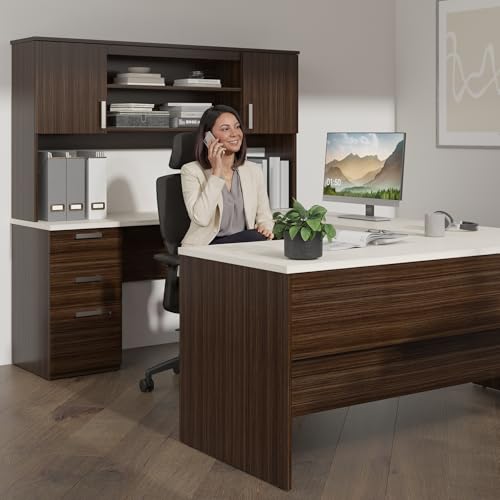 Image of Bestar, Ridgeley Collection, 3-Piece Set Including a U-Shaped Desk with Hutch, a Lateral File Cabinet, and a Bookcase