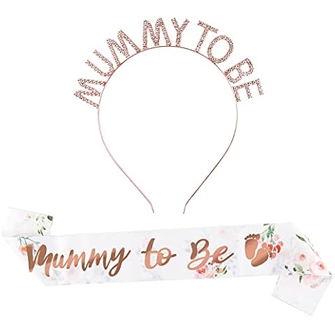 BETESSIN Mummy to Be Sash with Rhinestone Tiara Crown Headband Mum to Be for Baby Shower Party Decoration Party Gifts Accessories Decor Favour Party Supplies Cover
