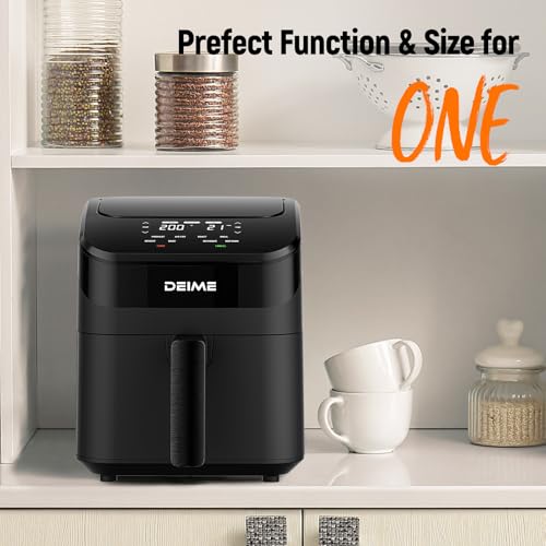 Image of DEIME Air Fryer 4.5 Qt, Small Airfryer Digital Space Saving Compact, Bake, Reheat, Roasts for Quick Easy Meals, Mini Compact & Quiet, Nonstick & Dishwasher Safe Basket (Black-4.5QT)