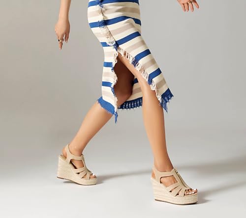 Image of Womens Front Zipper Espadrille Wedge Sandals Dressy, High Heel Platform Sandals Open Toe Slingback, Comfy Sexy Summer Wedges Sandals