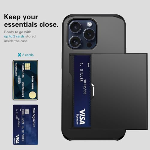 Coque iPhone 15 Pro 5G avec protège-écran en verre et étui portefeuille rigide 6,1 pouces