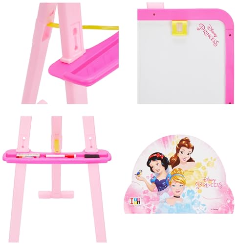 Image of Amazon Brand - Jam & Honey Disney Princess 5-in-1 Easel Board for Kids | Black and White Board with Chalk, Marker and Duster I with Stand| Educational Toy for Kids | Age 3+ Years