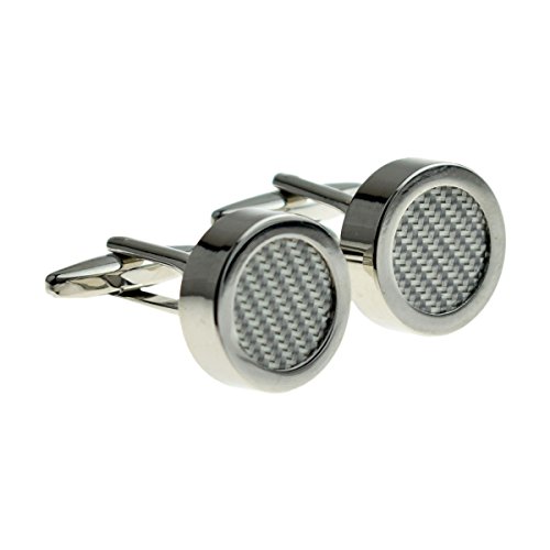 Mancuernillas para hombre GTR fibra de carbono plateado miniatura 1