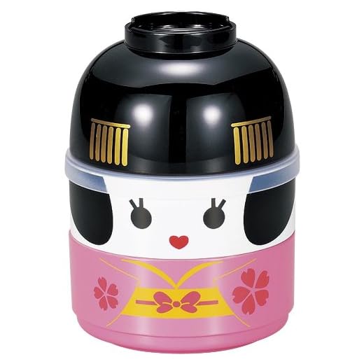 JapanBargain 3312, Japanese Kids Lunch Box Bento Box Geisha Doll Kokeshi Doll Two Tiers Food Container, Made in Japan