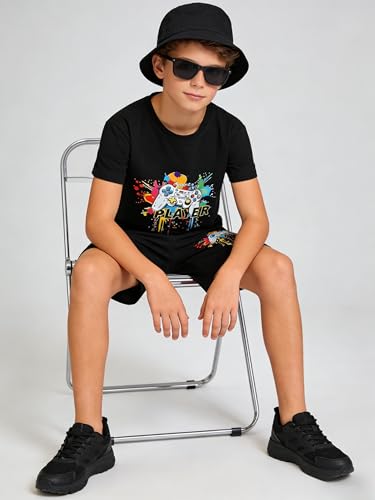 Image of Cakaner Tween Boys Summer Clothes 2 Piece Short Sleeve Graphic T-Shirt and Shorts Casual Outfit Set Size 7-14