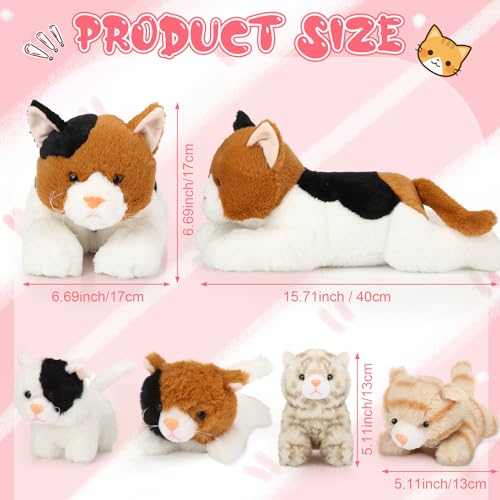 Image of Skylety 5 Pieces Cat Stuffed Animal with Babies Inside Belly Plush Cat Pregnant Mommy Kitty with 4 Cute Fluffy Stuffed Kittens Christmas Birthday Surprise Gifts(Orange, Black, White)