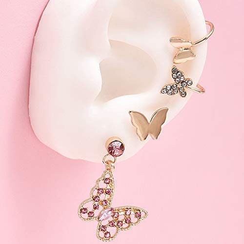 Butterfly Ear Cuff Earrings Set Rhinestone Butterfly Dangle Earrings Studs And Cz Earcuffed Earrings Set Prom Party Jewelry #TOP5