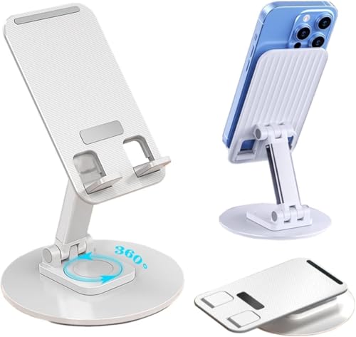 Image of Loire Height & Angle Adjustable Cell Phone Stand, 360 Rotation Foldable Aluminium Desktop Phone Holder Mount, Universal Dock for iPhone, iPad & Other Smartphones (4-10 inch Devices) - White