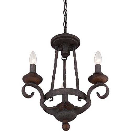 Image of Quoizel Noble 15.5 inch Candle-Style Chandelier, 3-Light, Rustic Black | Solid Wood Accents, European Style, Adjustable Height Up To 74 inch