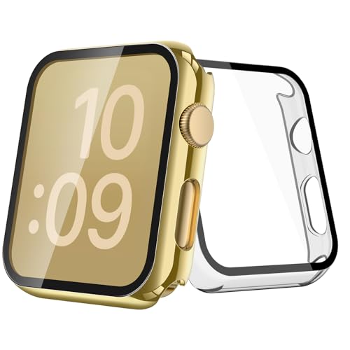 Coque de protection rigide fine or et cristal pour Apple Watch 38 mm verre 9H