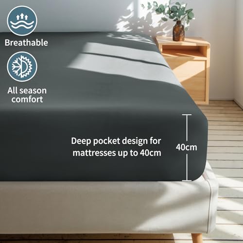 Super King Fitted Sheet Deep Fit - Dark Grey Superking Size Bed Sheet Extra Deep Pocket 16 inch (40 cm), Soft Brushed Microfiber Mattress Bottom Bedding Sheet, 183x200cm - Image 2