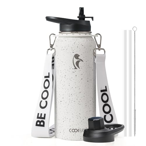 Image of Coolflask 40 oz Water Bottle Insulated Stainless Steel with Strap