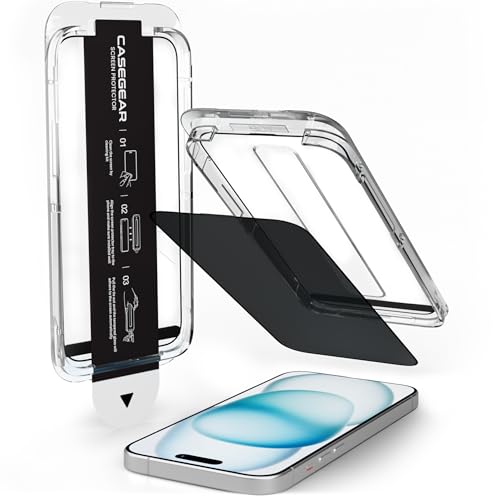 Image of CASEGEAR Privacy Screen Protector Compatible With iPhone 15 Plus Anti Spy Tempered Glass | Curved Edges | Case Friendly | Easy Installation Kit