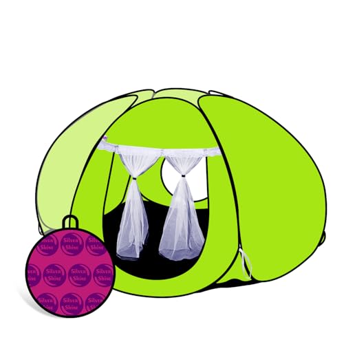 Image of SILVER SHINE Foldable Delightful Patterns Popup Kids Play Tent House for Multi Purpose|PlayTent House for up to 10 YearOld Kids Girls&Boys|Mosquito Net Design Tent for Kids Tent House (Green Star)