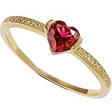 ANAZOZ Anillos de Mujer de Boda Corazón con Rubí y Moissanita, Anillos de Matrimonio Oro Amarillo Mujer 9 K, Oro Rojo, Tamaño 18(58mm)
