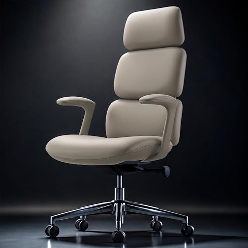 Image of DROGO Cloud Ergonomic Office Chair for Work from Home | Premium Vegan Leather with 3-Section High Backrest Cushion | Computer Chair with 4 Recline Tilt-Lock Positions & Heavy Duty Metal Base (Grey)
