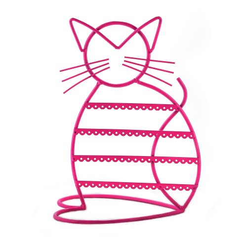 Zoohu Cat Shape Metal Wire Earring Holder/Earring Tree/Earring Oraganizer/Earring Stand/Earring Display (Pink)