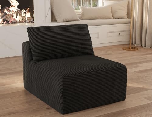 Image of 108 inches Modular Sectional Sofa with Chaise, Boneless Comfy Corduroy Fluffy Couch with Deep Seat and Side Pockets, No Assembly Required (3.Black Sofa, 9.a Middle Seat)