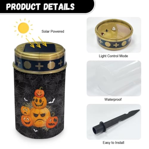 Image of Halloween Solar Memorial Lights for Graves 2 Pcs | Water Resistant Outdoor Flameless Candle Lamp, Stacked Pumpkin Grave Solar Lights for Grave Memorial Gift
