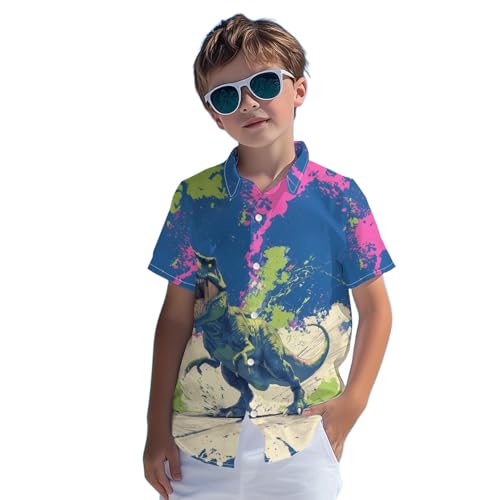 Image of Kids Tie-dye Hawaiian Shirt 80s Button Down Retro Short Sleeve Casual Beach Tropical Funny Party Outfits for Boys
