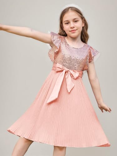 Cap Sleeve Sequin Mini Girls Dress with Bow Knot Crewneck A Line Chiffon Formal Party Dress4