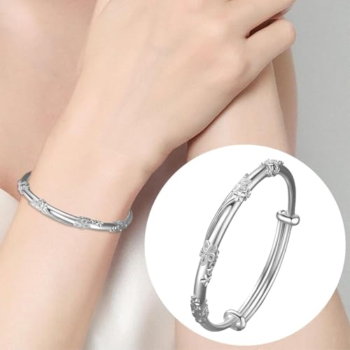Bangle Bracelets for Women, 925 Sterling Silver Adjustable Bangle Bracelets Ladies Simple Dainty Jewelry Birthday Anniversary Mother Valentine Day Gifts3