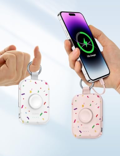 Image of RORRY CharmGo Portable Charger, 5000mAh Portable Charger Power Bank | Built-in Cables,Travel Keychain Battery Pack Essentions for Apple Watch 1~11 Series /Ultra /SE & iPhone Air /17 /16 /15 /14 /13 /12