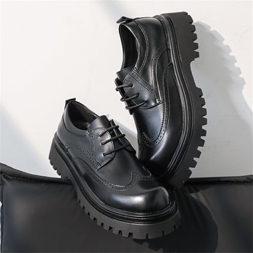Men's Leather Lace Up Platform Wingtip Brogue Oxford Shoes Chunky Lug Sole Non-Slip Vintage Style for Men Casual Business Office Work Dress Shoes3