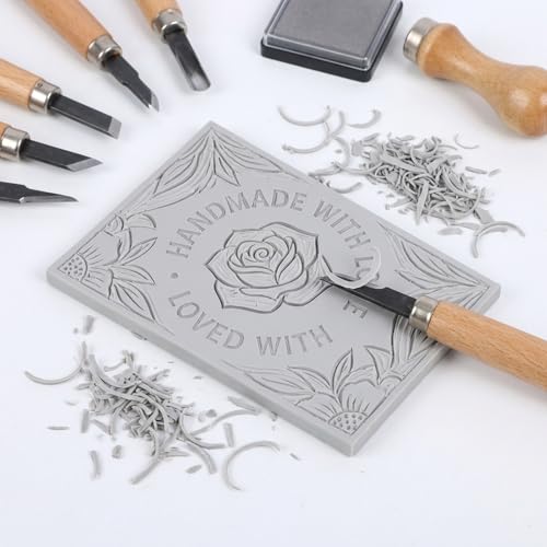 Image of SGHUO Linoleum Blocks for printmaking, 8pcs 4 inchx6 inch Gray Rubber Carving Blocks Stamp Making Kit