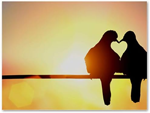 Home Decoration Convenient Hanging Decoration Silhouette of Bird in Heart Shape Canvas Oil Paintings Wall Art Handpainted