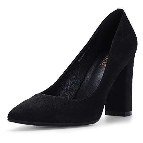 IDIFU Women's IN4 Chunky-HI Block High Heels Closed Pointed Toe Pumps Dress Office Shoes for Women