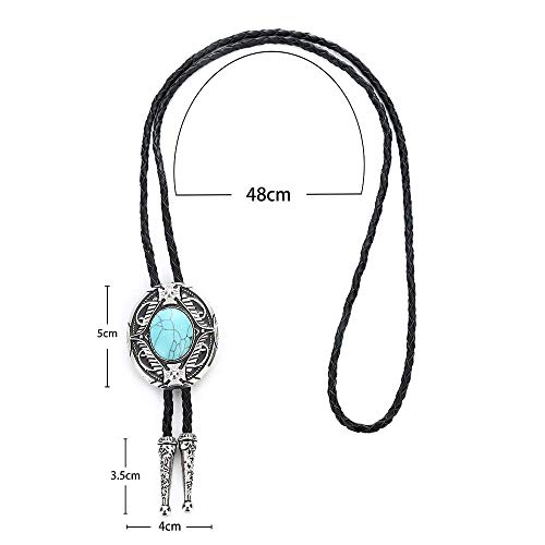 Tochispa Bolo Tie For Man,Handmade Wesern Cowboy Alloy Natural Mix Leather Bolo Tie (Small Turquoise Bolo Tie) #TOP2