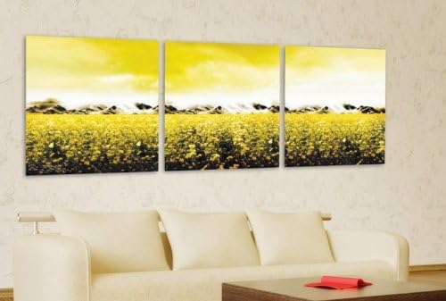 The Mountain Yellow Flowers Frameless Paintings Canvas Modern Art of Three Pieces with No Inside Frame and No Outside Frame