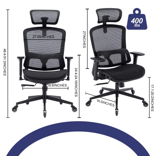 Resiova Office Chair Ergonomic Computer Chair,High Back Mesh Chairs,Computer Chair With Lumbar Support And Retractable Armrests,Swivel Mesh Office Chair For Home Office And Study,Black #TOP2