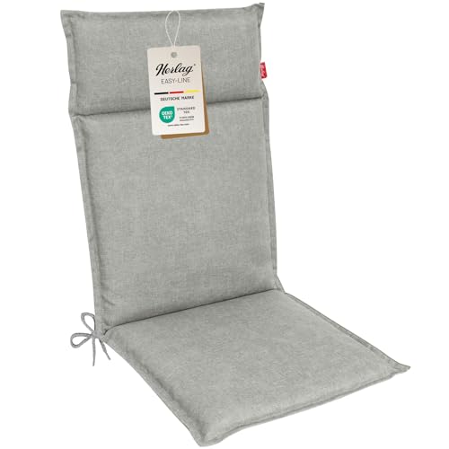 Herlag Gartenstuhlauflage Bea Hochlehner 120x50x4,5cm | Wasserabweisende Gartenmöbelauflage Fleckschutz | Bequeme Camping Sitzauflagen | Pflegeleichte Easy-Line | Öko Tex 100 | 1 Polster | Silbergrau