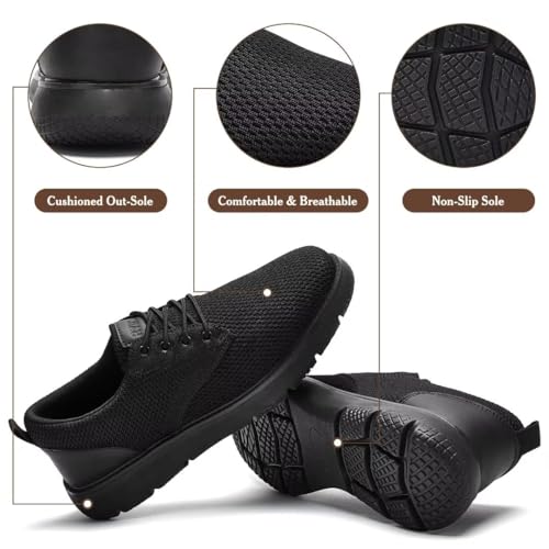 Image of Men's Breathable Mesh Comfortable Business Casual Shoes with Sneakers Design for Long Standing, Office Work, Formal Occasions & Walking All Black
