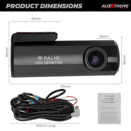 Image of AllExtreme X5 Car Dash Camera 2MP FHD 1080P 140˚Wide Angle Night Vision Cam WiFi App Connectivity with Emergency Recording & Parking Monitoring Sensor Support UPTO 128GB Class 10 SD Card