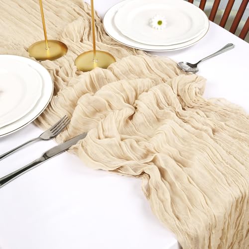 RestfulGlow 6 Pack Beige Cheesecloth Table Runner 10Ft 23 x 120 Inch by RestfulGlow - Used condition - Image 6