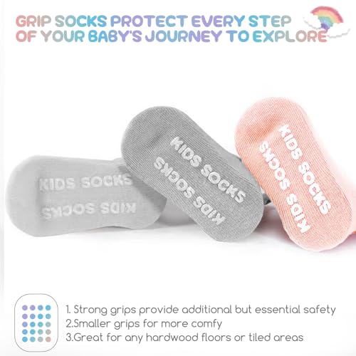 Image of Baby Toddler Girls Socks Grip Ruffle Non Slip Kids Cotton 12 Pack Socks | PREMIUM soft COTTON,full anti-slip grips,6month-7t grippy crew socks for girls,daily school all season wear,cute ruffle